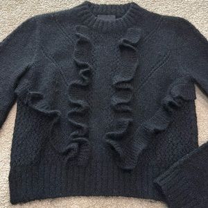 Smythe Black Ruffle Crew Neck Sweater, Small